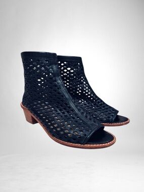Loeffler Randall Black Leather Laser Cut Ankle Bootie
